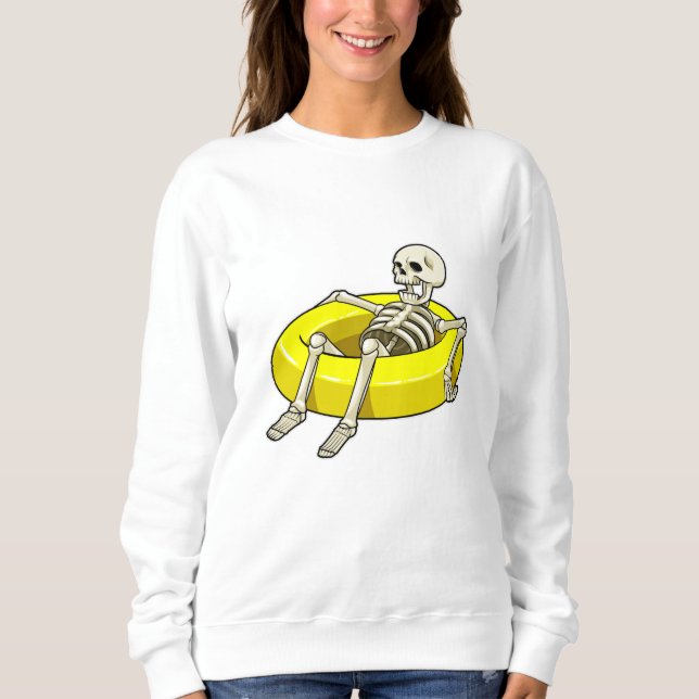 Skeleton vid Swimming med Simma ring T Shirt (Framsida)