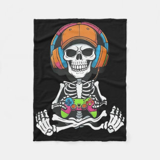 Skeleton Video Game Halloween Gaming Gamer Boys Me Fleecefilt