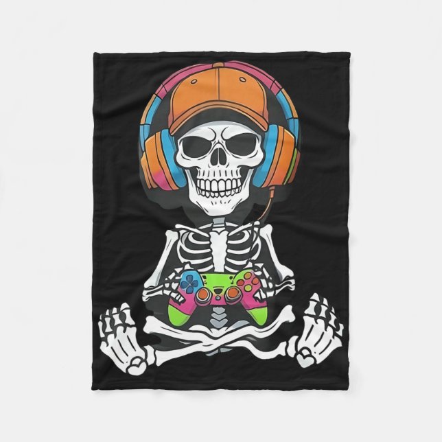 Skeleton Video Game Halloween Gaming Gamer Boys Me Fleecefilt (Framsidan)