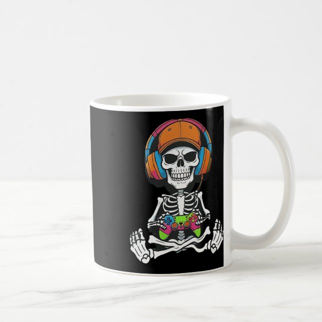 Skeleton Video Game Halloween Gaming Gamer Boys Me Kaffemugg (Höger)