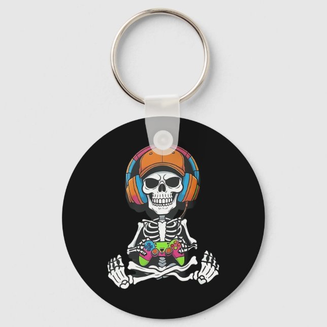 Skeleton Video Game Halloween Gaming Gamer Boys Me Nyckelring (Framsida)