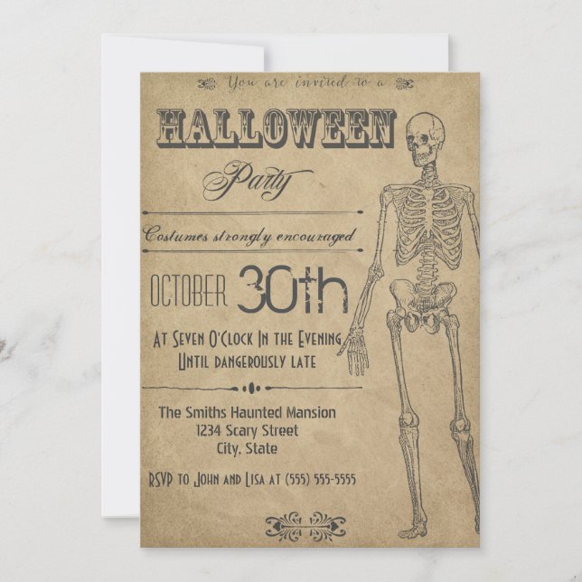 Skeleton Vintage Halloween-inbjudan Inbjudningar (Framsida)