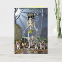 Skeleton Walkin' the Dog Card Helgkort