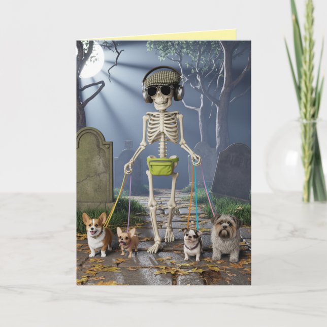 Skeleton Walkin' the Dog Card Helgkort (Framsida)