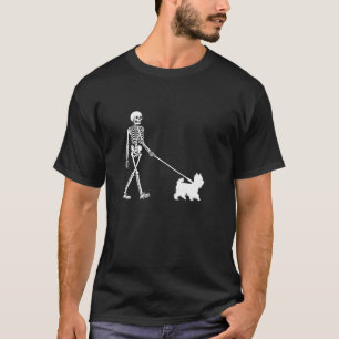 Skeleton Walking a Hund Yorkshire Terrier Hallowee T Shirt