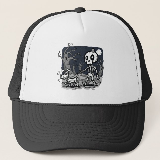 Skeleton Walking Dog Halloween Art Keps (Framsida)