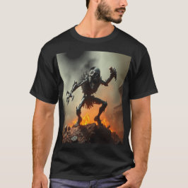 Skeleton Warrior in a Burning Battlefield T Shirt