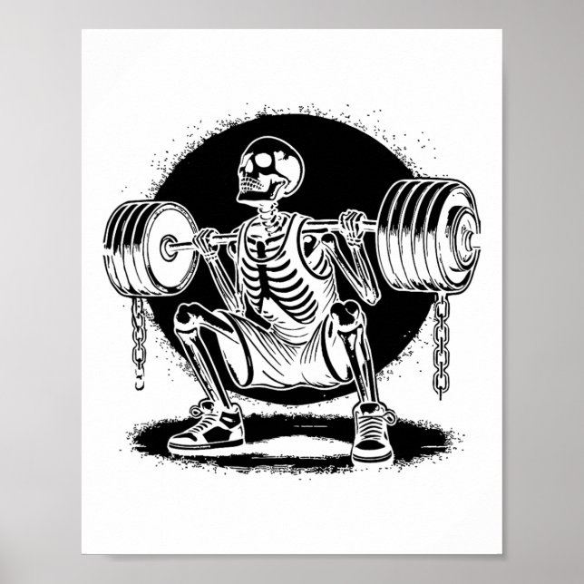 Skeleton Weightlift Weightlifter Bodybuilding Poster (Framsidan)
