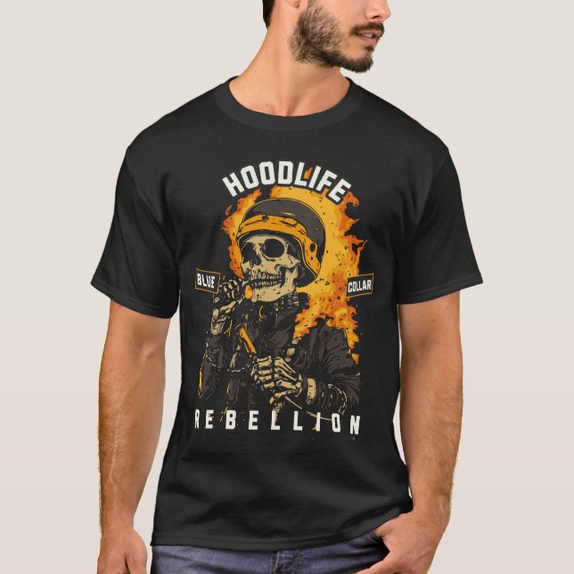 Skeleton Welder in Flames - HoodLife Welder Gift D T Shirt (Framsida)