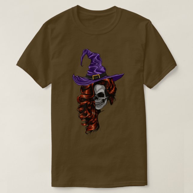 Skeleton Witch - Coola & Scary Red Hair Witch Skul T Shirt (Design framsida)