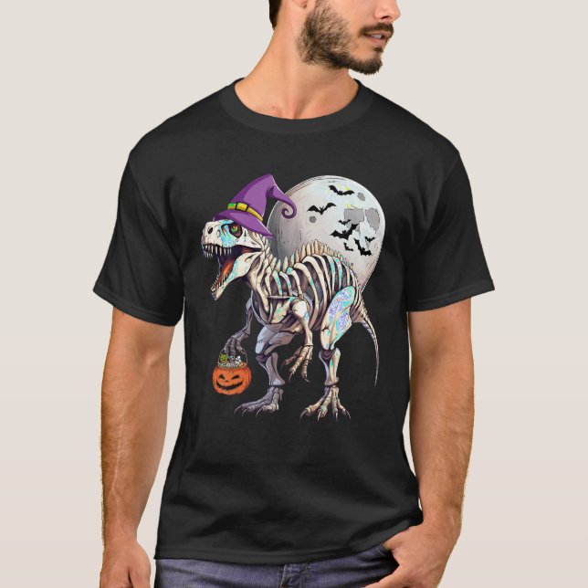 Skeleton Witch Dinosaur T Rex Funny Halloween Pump T Shirt (Framsida)