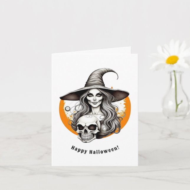 Skeleton Witch Halloween Realistic Art Kort (Liten växt)