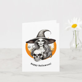 Skeleton Witch Halloween Realistic Art Kort