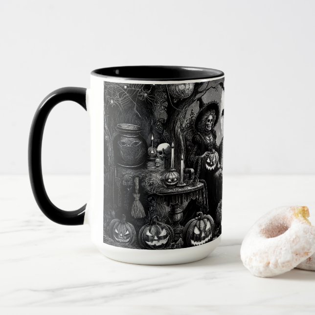 Skeleton Witch Pumpkin Mugg (Med munk)