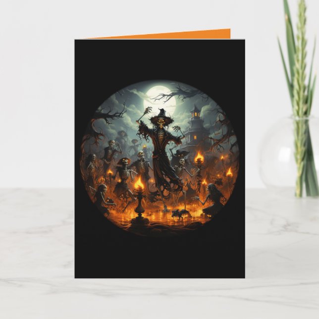 Skeleton Witches Party Halloween Kort (Framsida)