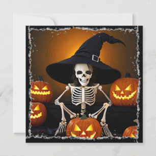 Skeleton Witch's Hat and Jack-O-Lanternor Hallowee Inbjudningar