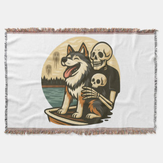 Skeleton with Dog on Haunted Lake Horror Art Filt