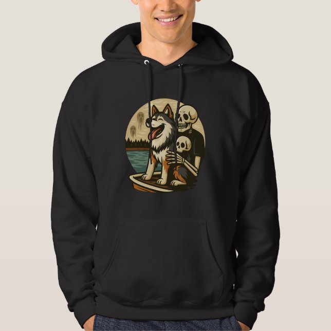 Skeleton with Dog on Haunted Lake Horror Art Hoodie (Framsida)