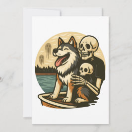 Skeleton with Dog on Haunted Lake Horror Art Inbjudningar