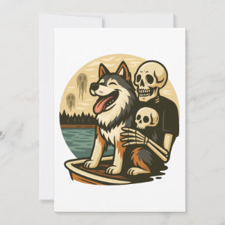 Skeleton with Dog on Haunted Lake Horror Art Inbjudningar