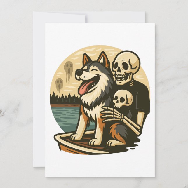 Skeleton with Dog on Haunted Lake Horror Art Inbjudningar (Framsida)