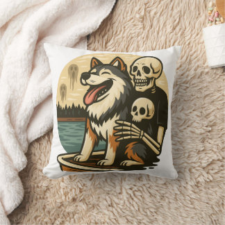 Skeleton with Dog on Haunted Lake Horror Art Kudde