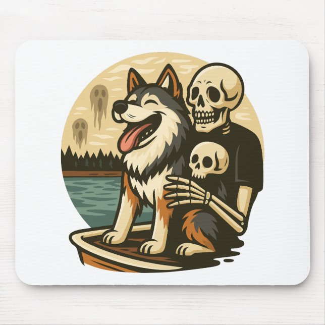 Skeleton with Dog on Haunted Lake Horror Art Musmatta (Framsidan)
