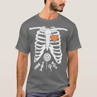 Skeleton X Ray Candy Rib Cage Halloween T Shirt