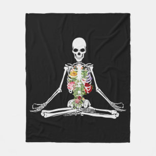 Skeleton Yoga Flowers Meditation Blankett Fleecefilt