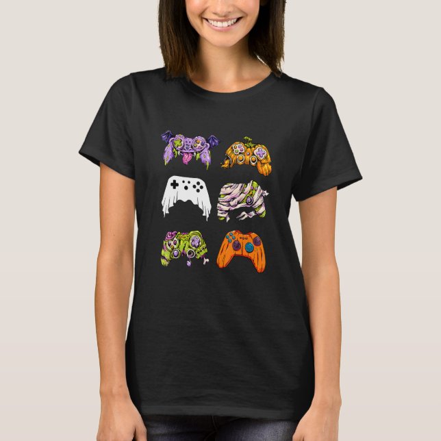 Skeleton Zombie Gaming Controllers Mummy Halloween T Shirt (Framsida)