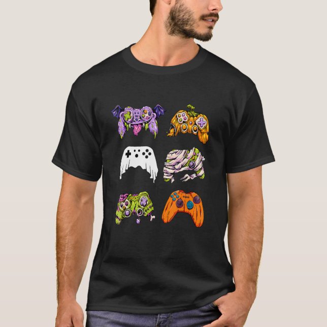 Skeleton Zombie Gaming Controllers Mummy Halloween T Shirt (Framsida)