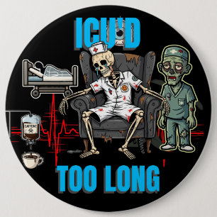 Skeleton Zombie ICU'd för Long-Nattskift Nurse Knapp