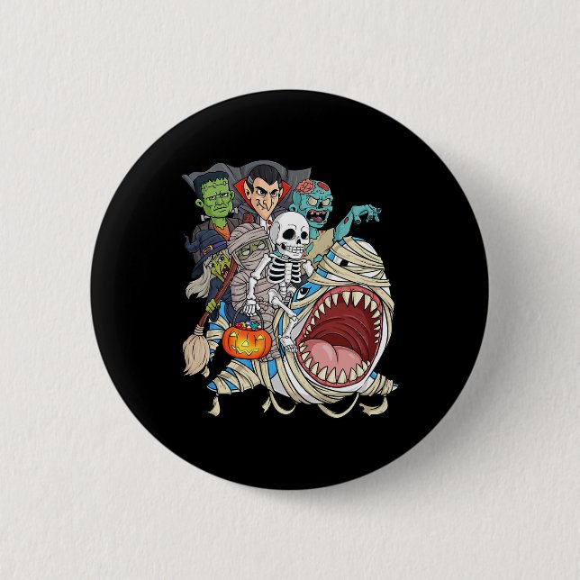 Skeleton Zombie Riding Mummy Shark Vampire Hallsku Knapp (Framsida)