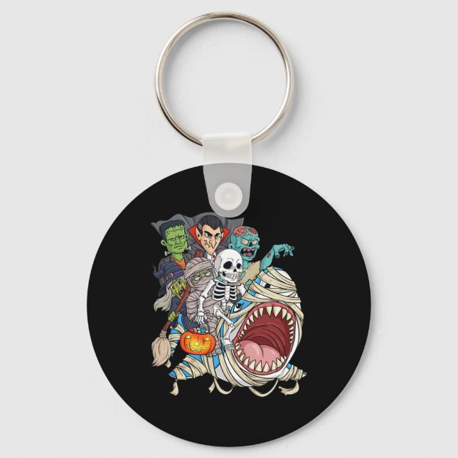 Skeleton Zombie Riding Mummy Shark Vampire Hallsku Nyckelring (Framsida)