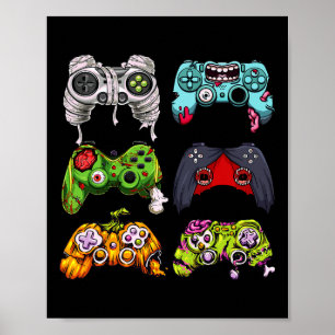Skeleton Zombie-spelkontrollanter Halloween Gamer Poster