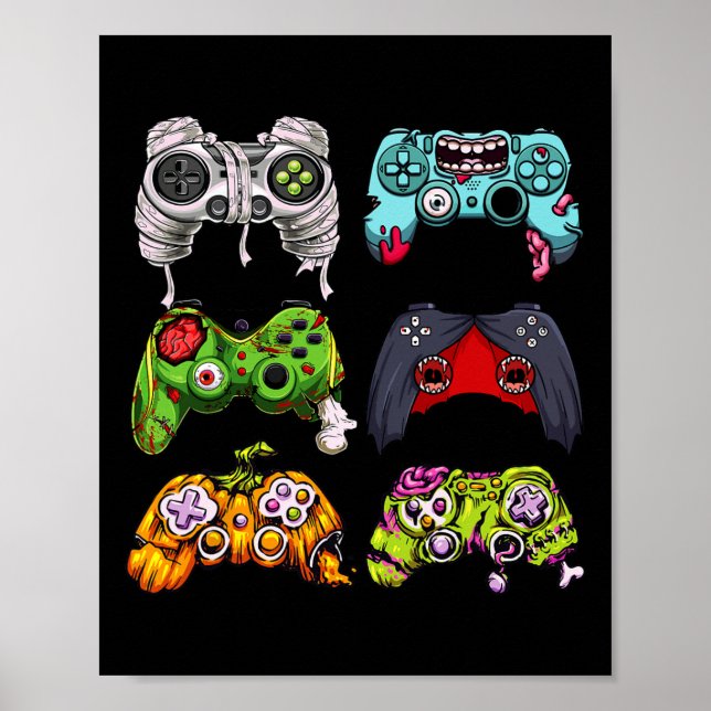 Skeleton Zombie-spelkontrollanter Halloween Gamer Poster (Framsidan)