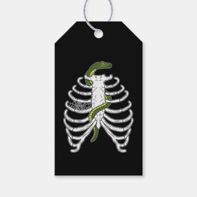 Skeletonbenen med Grönt och orm Halloween Presentetikett (Framsidan)