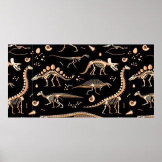 Skeletoner av dinosaurier och fossils mönster poster