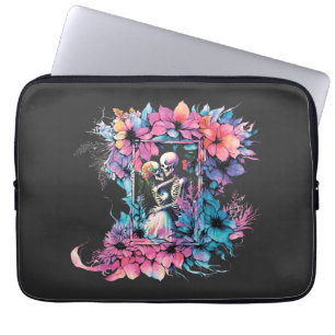 Skeletoner i kärlek. En bukett blommor. Laptop Fodral
