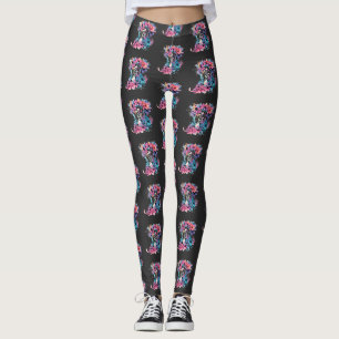 Skeletoner i kärlek. En bukett blommor. Leggings