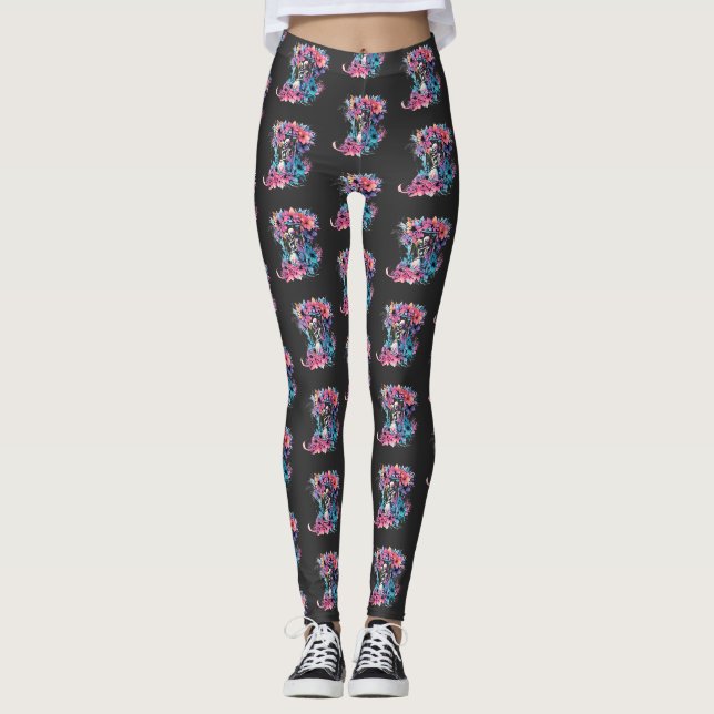 Skeletoner i kärlek. En bukett blommor. Leggings (Framsida)