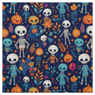 Skeletoner och pumpor vibrerande halloween tyg