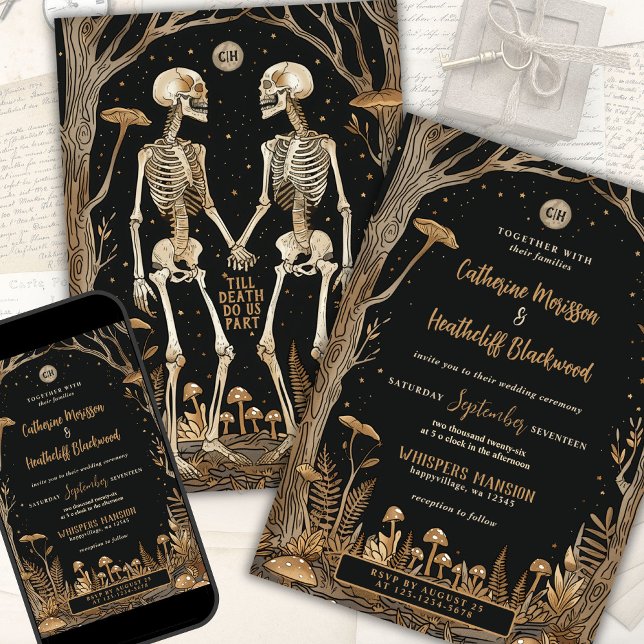 Skeletoner och svampar till döden Bröllop Inbjudningar (Skapare uppladdad)