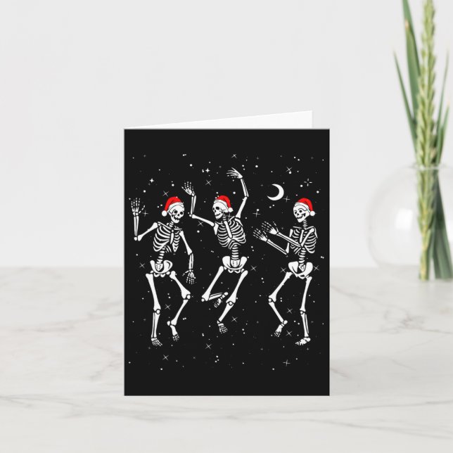 Skeletoner som dansar med Julafton-hattar - en fin Kort (Framsida)