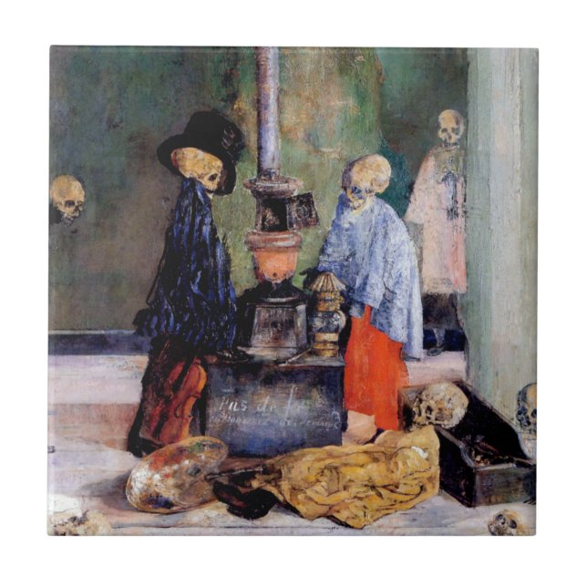 Skeletoner som varnar sig själva kakelplatta (Framsidan)