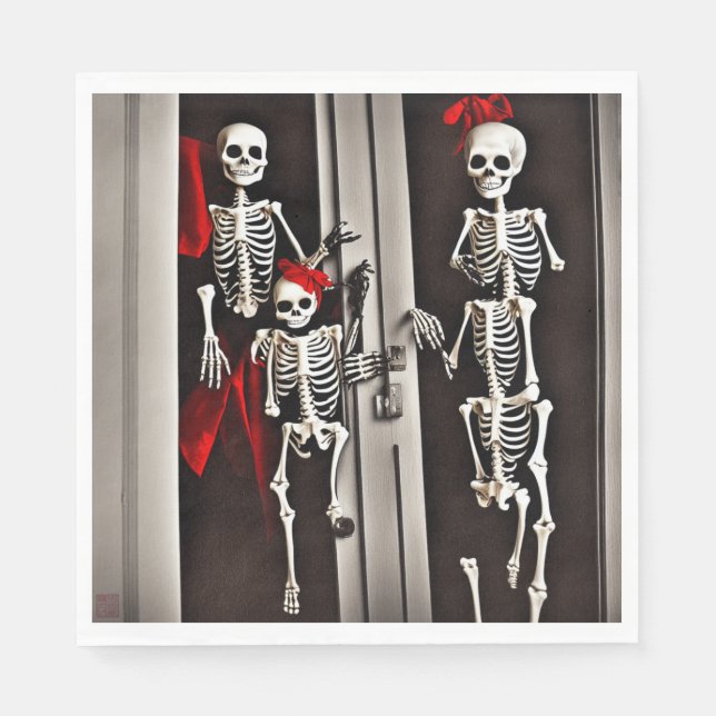 Skeletoner vid dörren - Pappra lunchonservetter Pappersservett (Framsidan)