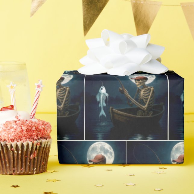 Skeletonfiske i en träbåt presentpapper (Födelsedagsfest)