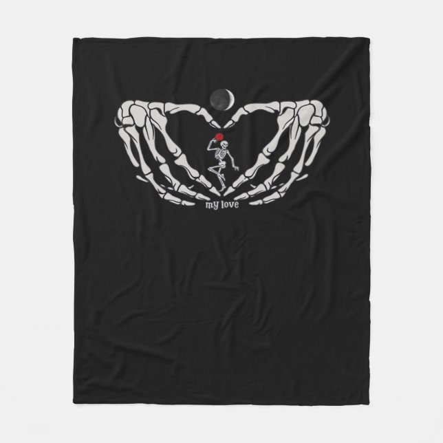 Skeletonkvinnor med rött i hjärtat av Händer Fes Fleecefilt (Framsidan)