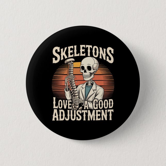 Skeletons älskar en bra justering Halloween Osteop Knapp (Framsida)