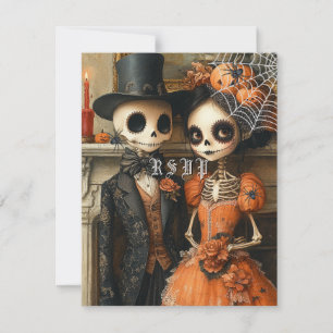 Skeletons Black Spiders Halloween Bröllop OSA Inbjudningar